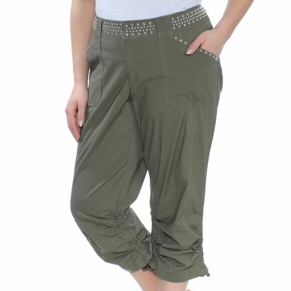 INC Studded Cargo Capris Ruched Leg Pants International Concepts Green Sz 0 - Picture 11 of 12